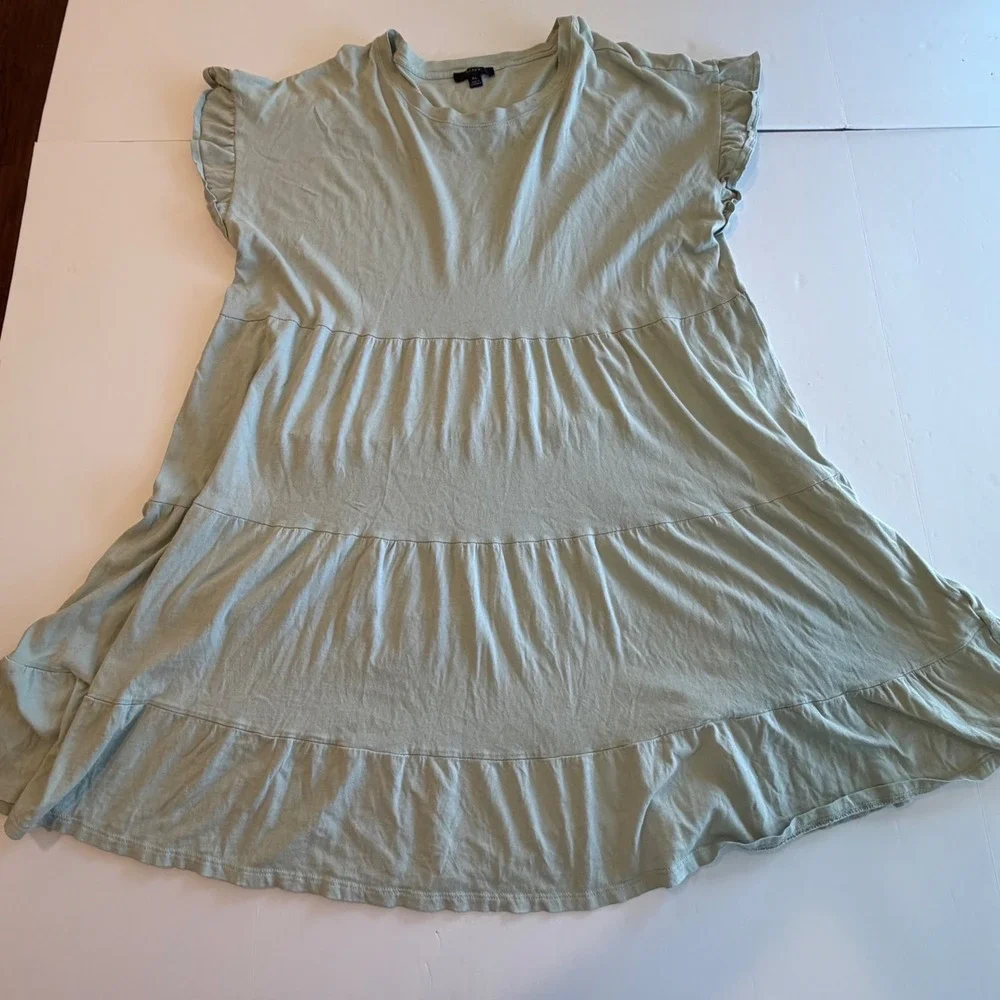 J.Crew Re-Imagined Sage‎ Green Cotton Tiered Ruffle Sleeve Mini Dress Womens XL